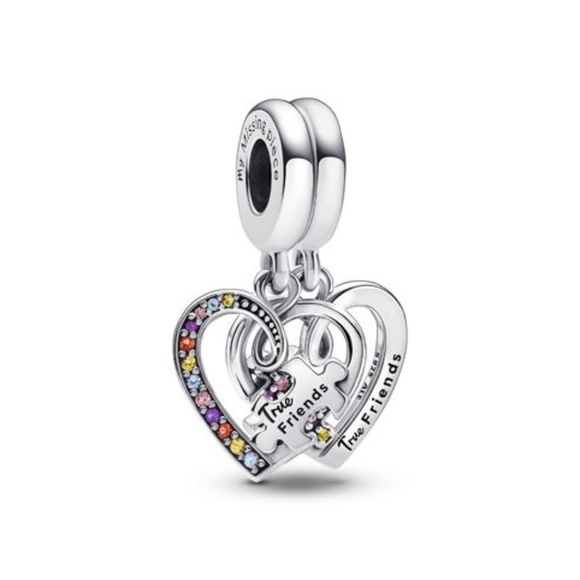 PANDORA PUZZLE PIECE HEARTS SPLITTABLE FRIENDSHIP DANGLE CHARM - Picture 1 of 7